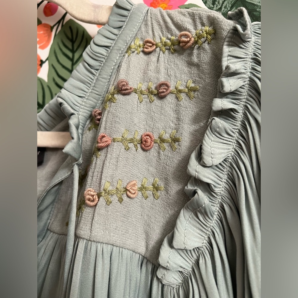 Current Air Light Green Blouse with Floral Embroidery
